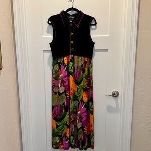 Carole Little Vintage Black Multicolor Floral Maxi Sleeveless Dress Size 10